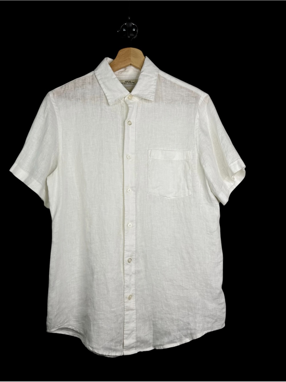 Thom Aaron Shirt White 100% Linen Short Sleeve Button Up Preppy Beachy Small